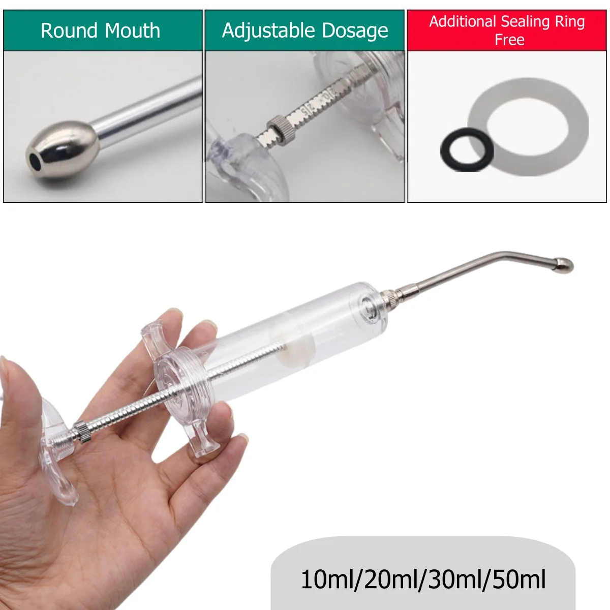 Continuous Feeding Medicine Syringe Veterinary Dosing Device Animal Pig Chicken Cattle Livestock Needle Pet Feeder 10/20/30/50Ml