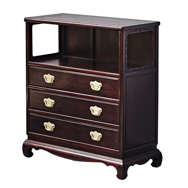 Blood sandalwood light luxury retro three-bucket drawer cabinet, storage drawing file cabinet, solid wood medieval bucket