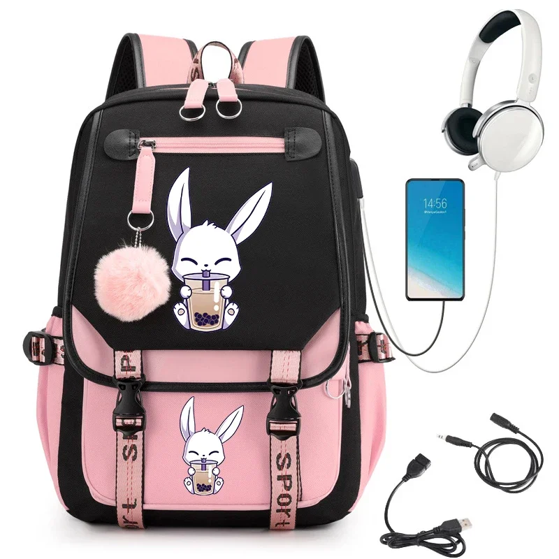 Boba Rabbit Bubble Tea Anime Teens Backpack Kawaii Waterproof School Students Junior High School Bag Backpack Back Pack Mochila