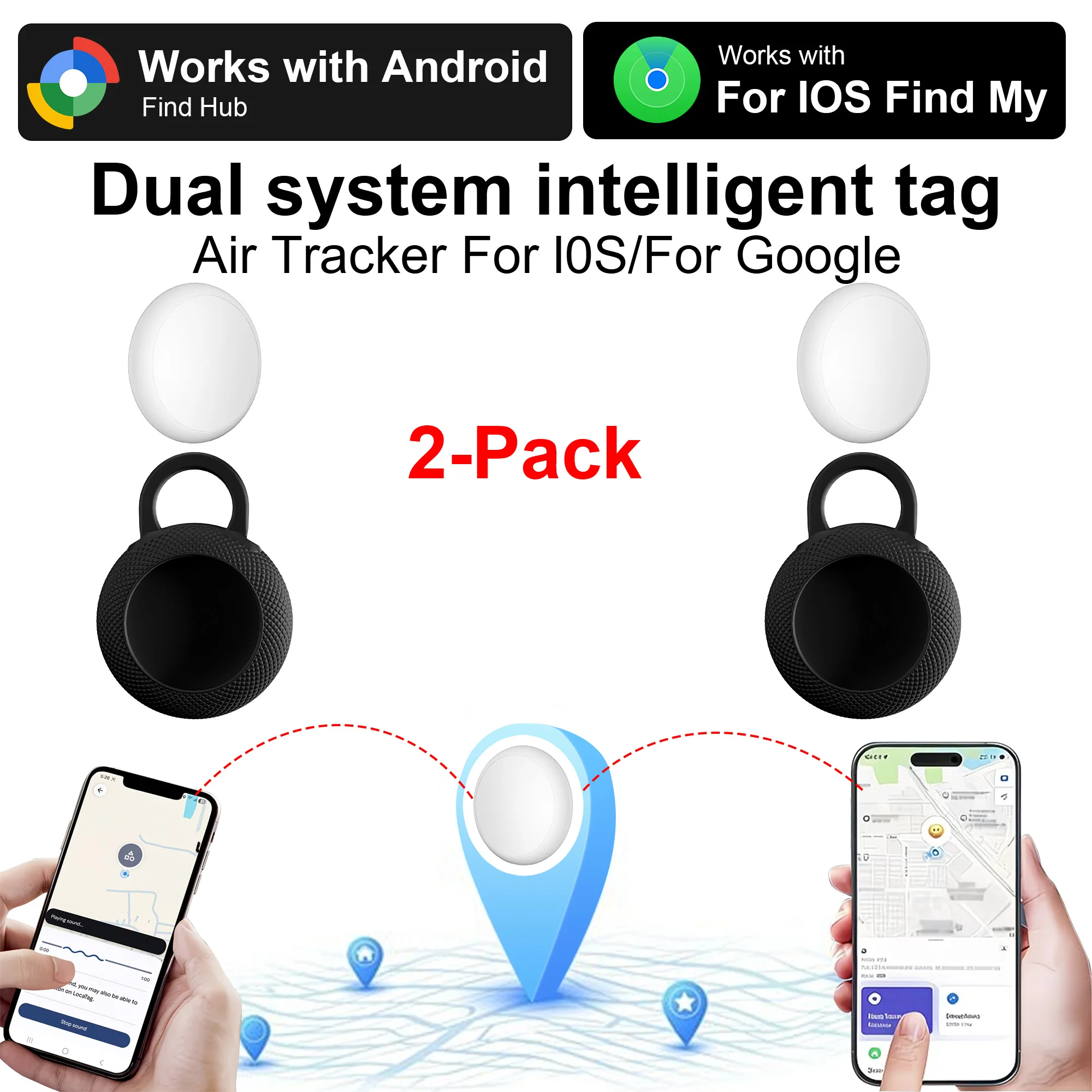 2Set Bluetooth Smart Tag Compatible with Android Google Find My Device And iOS Find My - Wireless Tracking Device for Lost Items