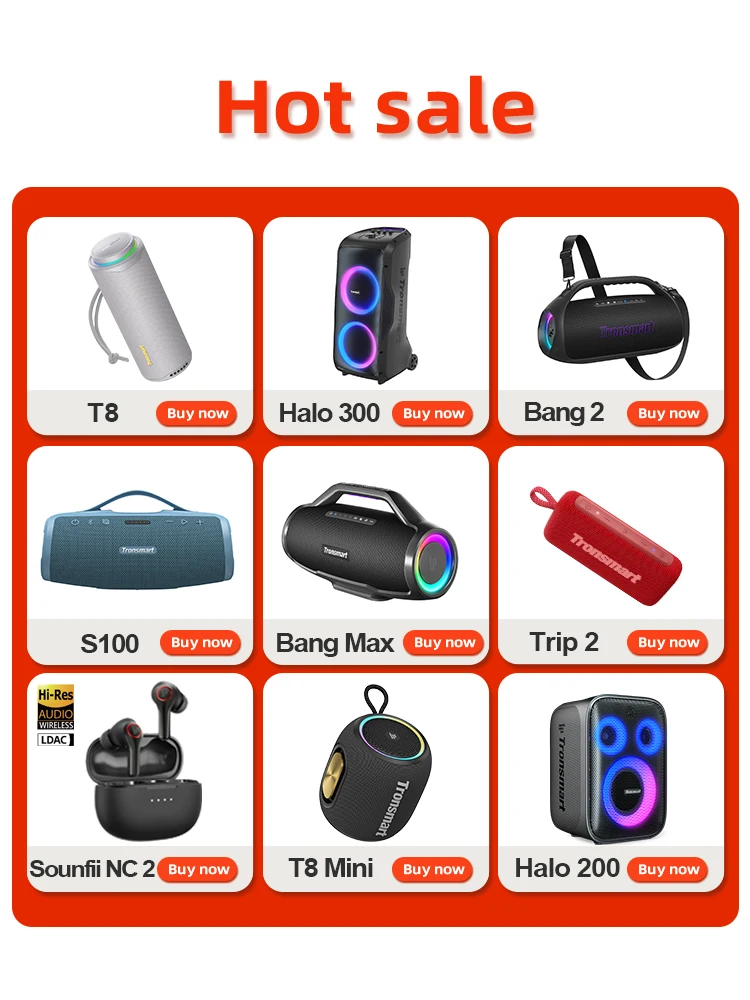 Tronsmart Mirtune S100 Bluetooth Speaker Powerful Speaker with 50W, IPX7 Waterproof, Retractable Handle, Built-in Powerbank