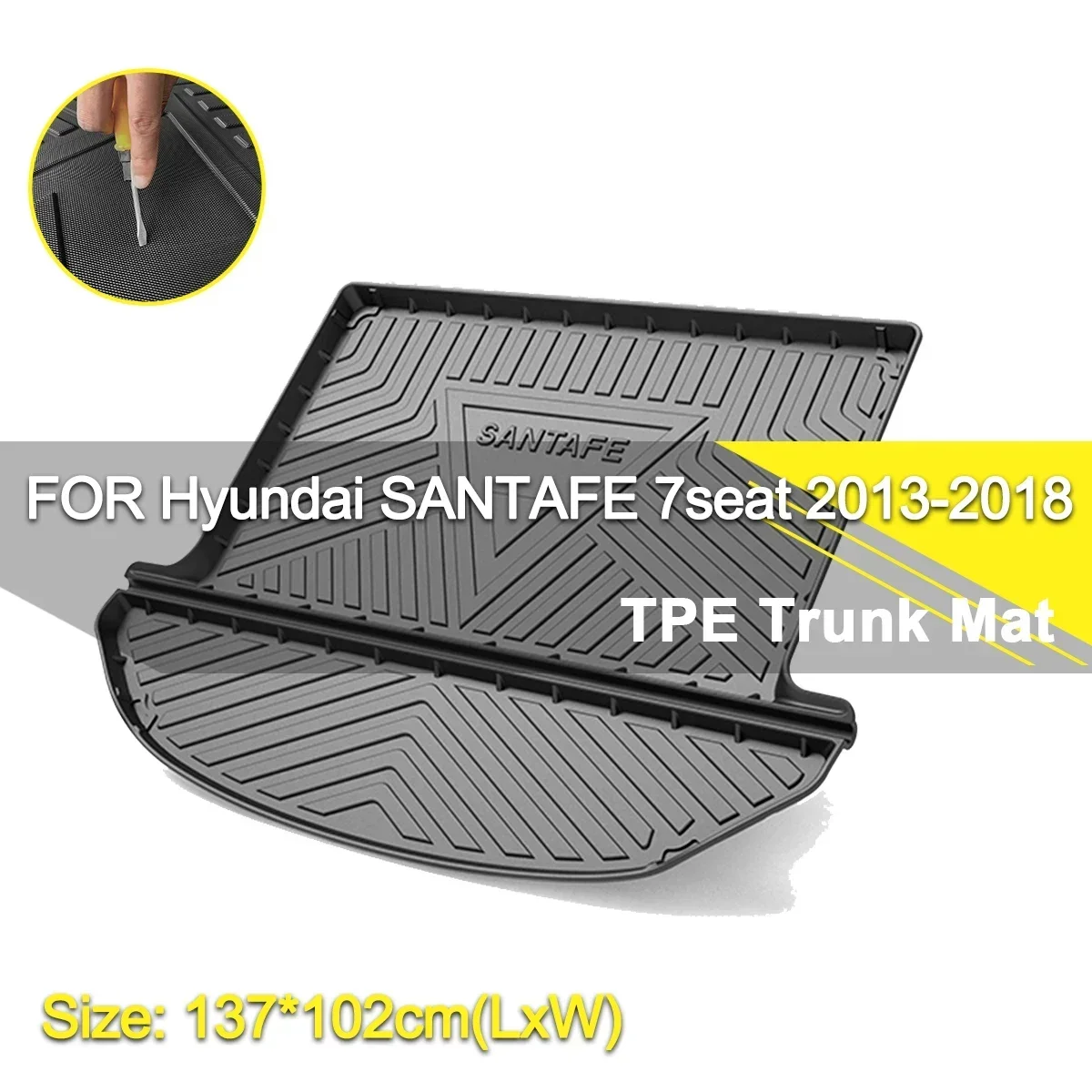 

Car Rear Trunk Cover Mat Waterproof Non-Slip Rubber TPE Cargo Liner Accessories For Hyundai Santafe 7 Seater 2013-2018