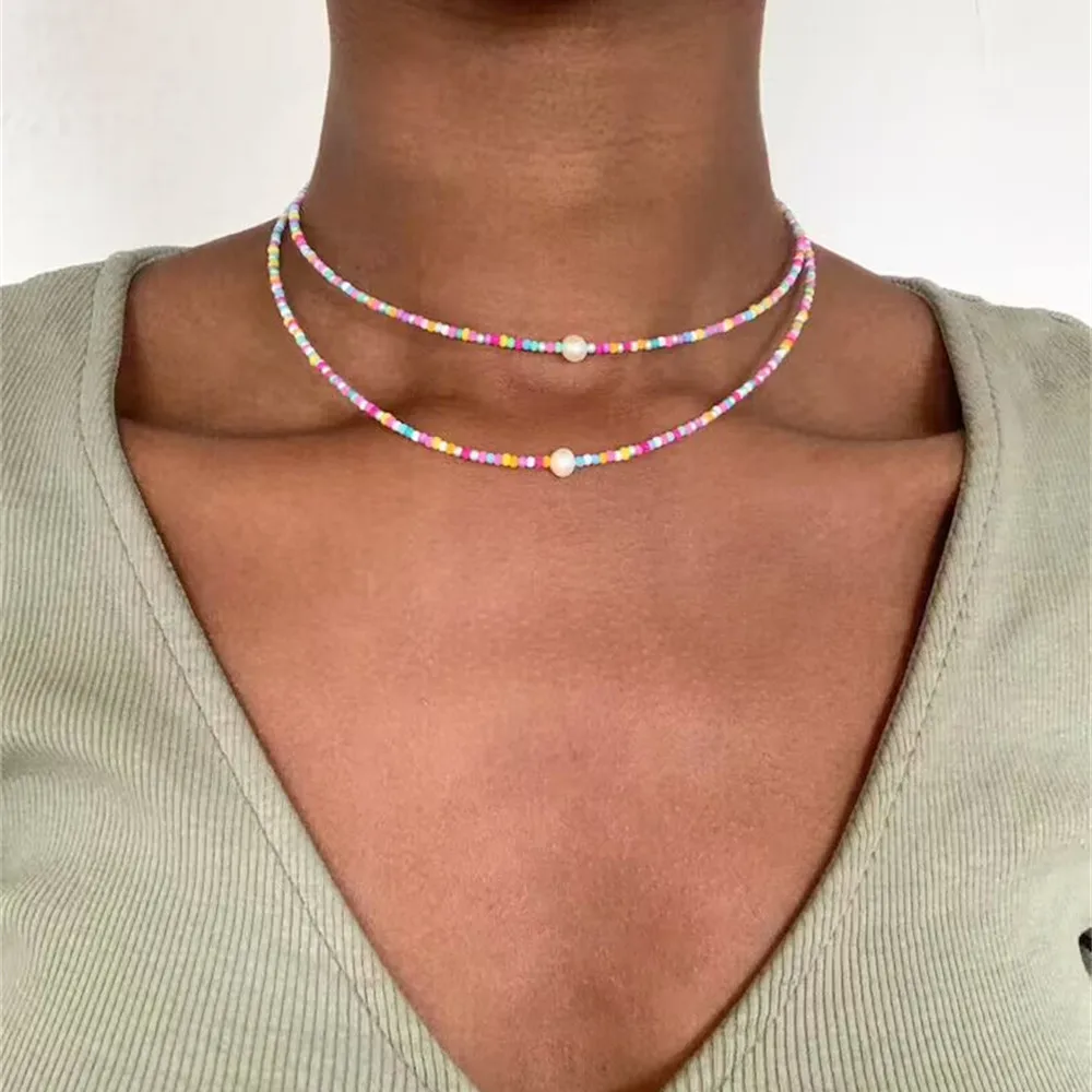 Vintage Blue White Bead Chain Eye Starfish Head Coin Pendant Necklace For Women Boho Fashion Ethnic Multilayer Baroque Jewelry