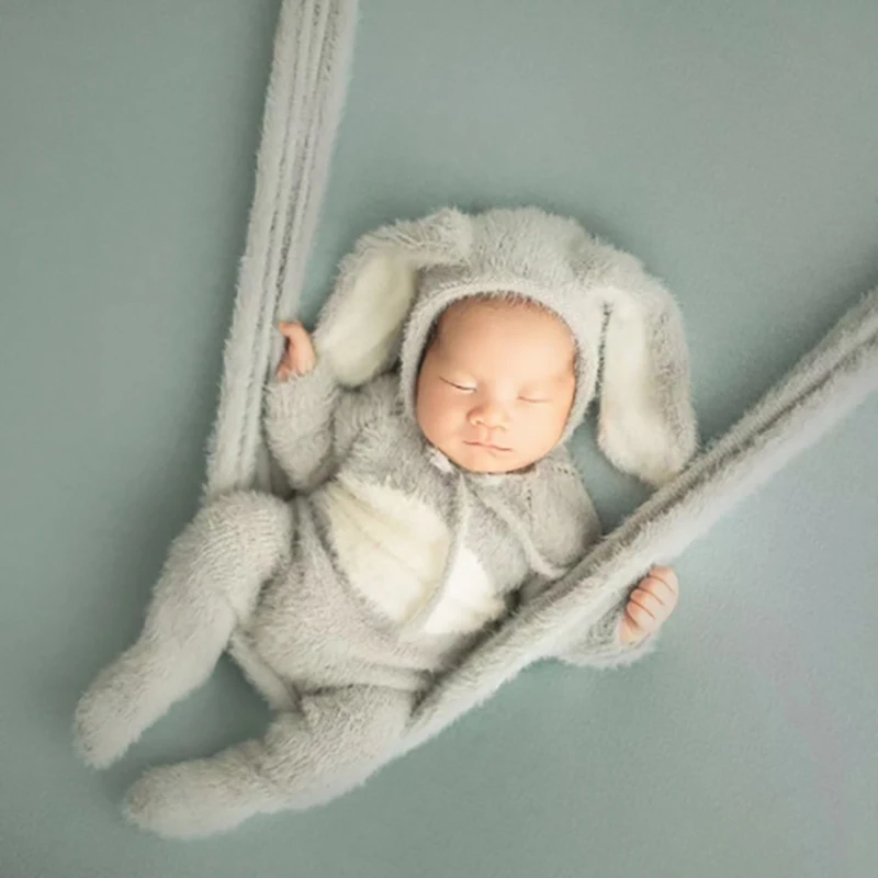 Styl królika czapka dla niemowląt 2 sztuk/zestaw rekwizyty fotograficzne dla noworodka Baby Boy Girl Shoot Swaddle koc akcesoria studyjne