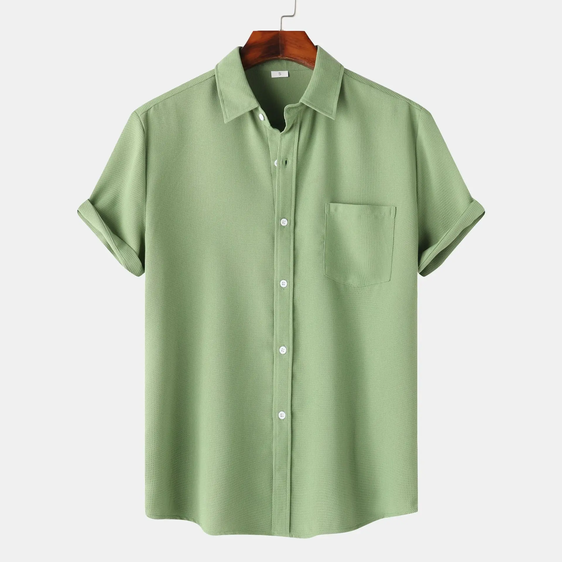 

Hawaiian Men's Light Green Short Sleeve Shirts Summer Simple Casual Beach Shirt Male Regular Fit Holiday Clothing Chemise Hombre