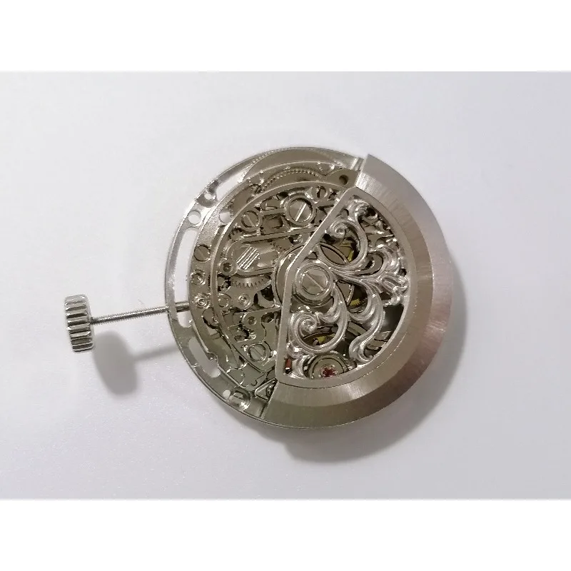 حركة الساعة لهانغتشو 7500 حركة هيكل عظمي ثلاثية اليد منقوشة بالفضة قوة 80 ساعة #4