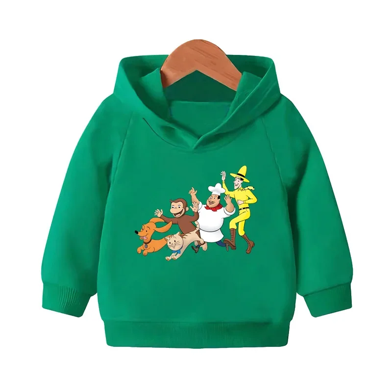 Curious George Funny Monkey Cartoon Kids Hooded Hoodies Girls Clothes Children Sweatshirts Autumn Baby Pullover Tops,KMT5266