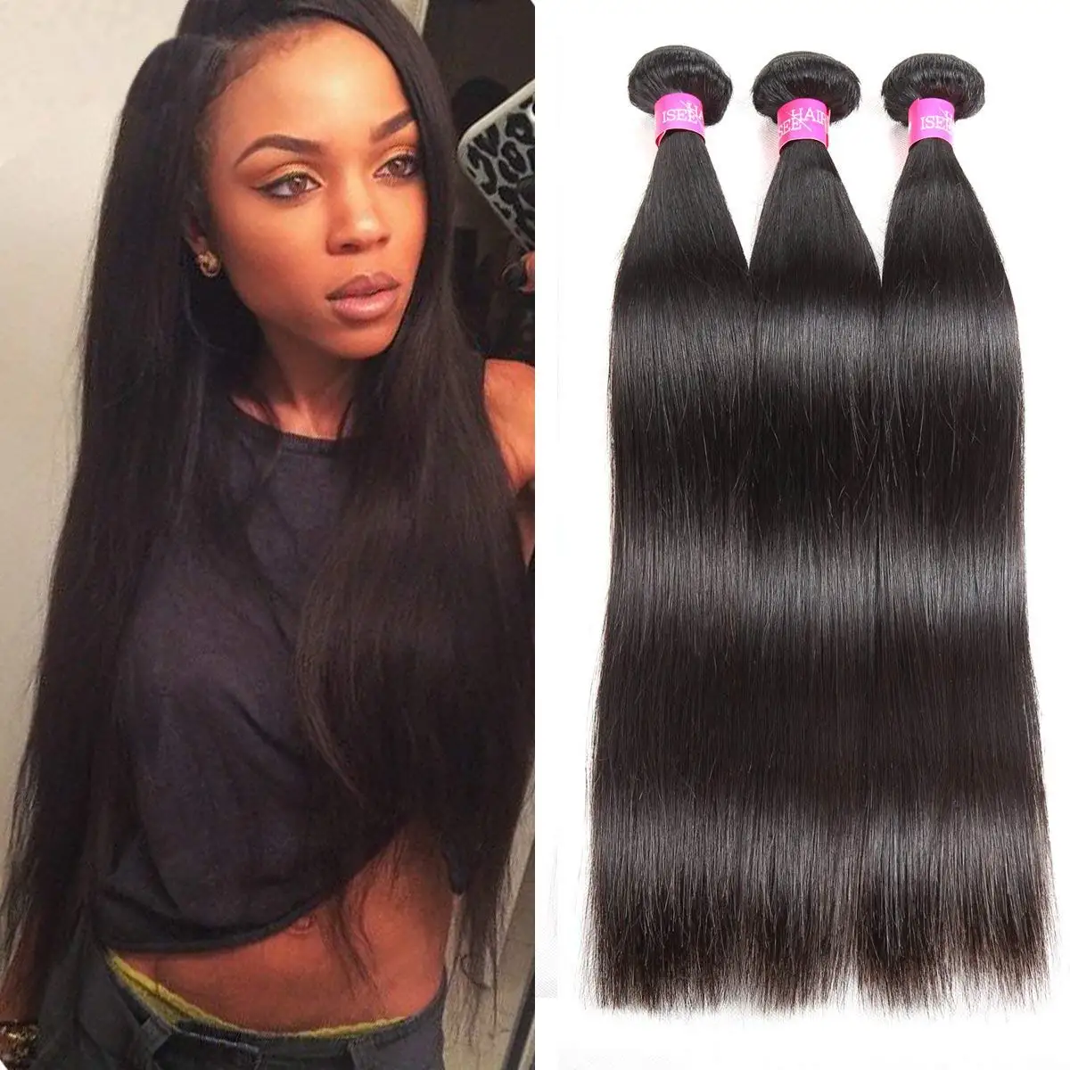 Straight Brazilian Human Hair Bundles, 100% Unprocessed Virgin Brazilian Human Hair Bundles, Natural Black Color Bundles Human H