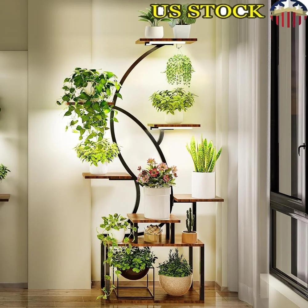 

Indoor Plant Stand with Grow Lights 8-Tier Metal Plant Shelf 58 Inch Tall Display Rack House Plants Decor Indoor Gardening
