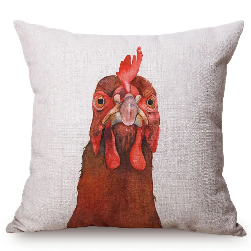 Nordic Rural Rooster Painting Art Home Decoration Throw Pillow Case Little Hen Chicken Linen Cotton Sofa Cushion Cover cojines