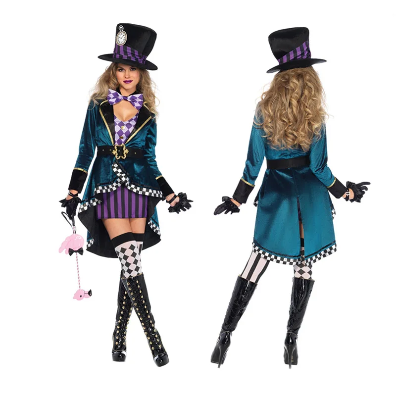 Alice In Wonderland Women Cosplay Costume Mad Hatter Adult Outfit Fancy Dress Mr Rabbit Halloween Party Carnival Witch Costumes