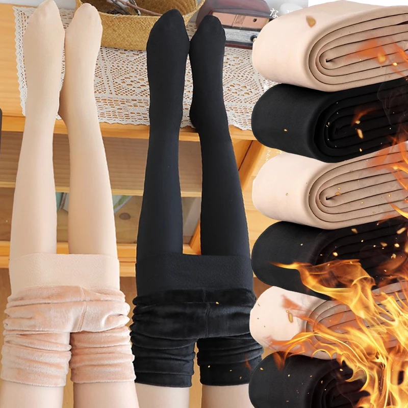 Leggings da donna sottili foderati in pile nero color pelle a vita alta attillati morbidi termici invernali caldi casual da indossare ogni giorno calzini elastici