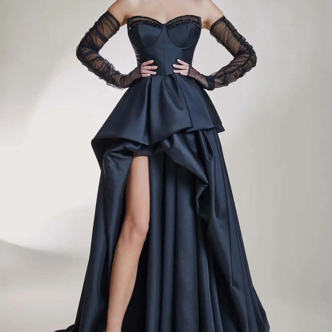 Beads Sweetheart Neckline Prom Dresses 2023 With Gloves A-Line Floor-length Customizable Formal Dresses فساتين الحفلات