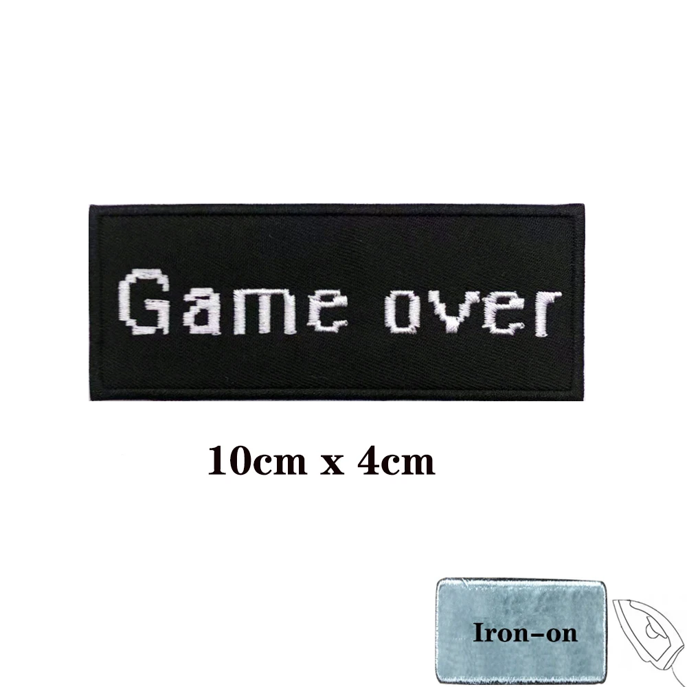 GAME OVER Patches Armband Embroidered Patch Hook & Loop Iron On Embroidery Badge Military Stripe