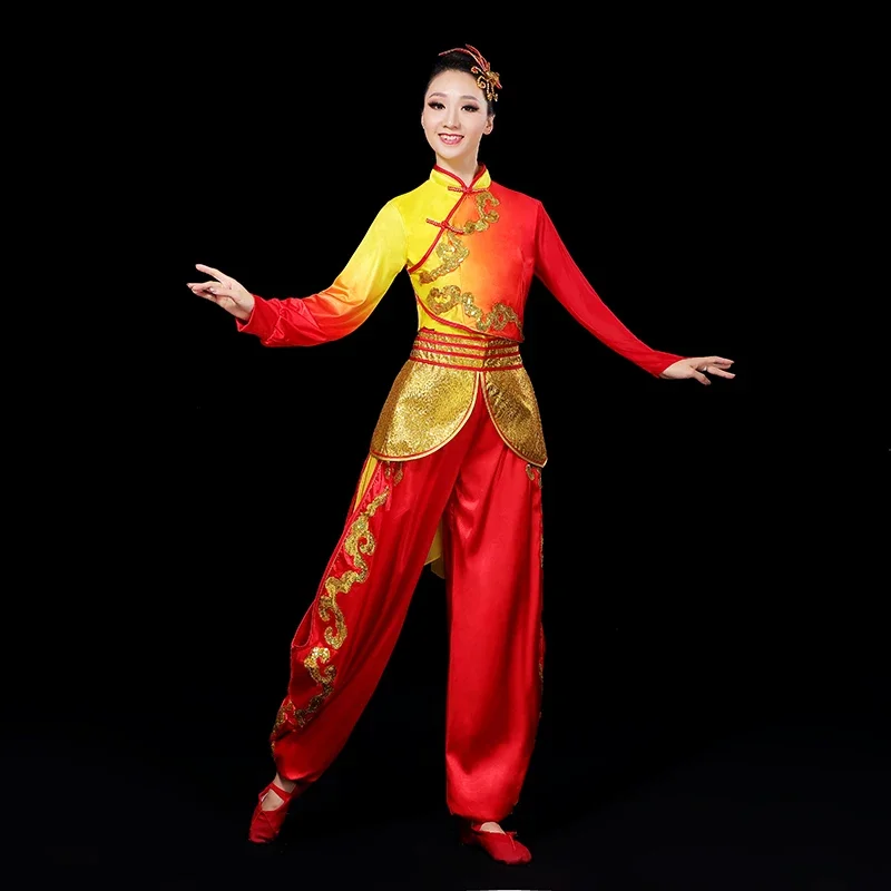 Hanfu Classical Waist Drum Dance Square Dance Costume Red National Elegant Yangko Stage Performance Fan Dance Oriental Suit