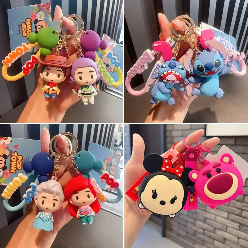 

Disney Anime Character Keychain Kawaii Cartoon Stitch Losto Minnie Mouse Doll Car Keys Pendant Kids School Bag Charm Accessories