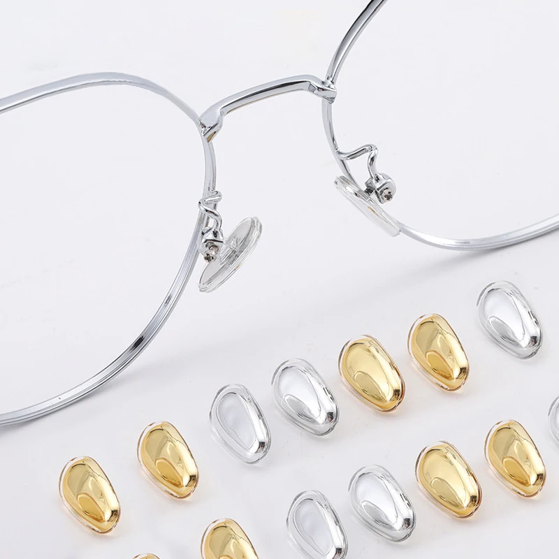 5/10/20 Pairs Oval Screw-in Silicone Glasses Nose Pads New Elastic Golden Silvery Eyewear Brackets for DIY Eyeglasses Repairing