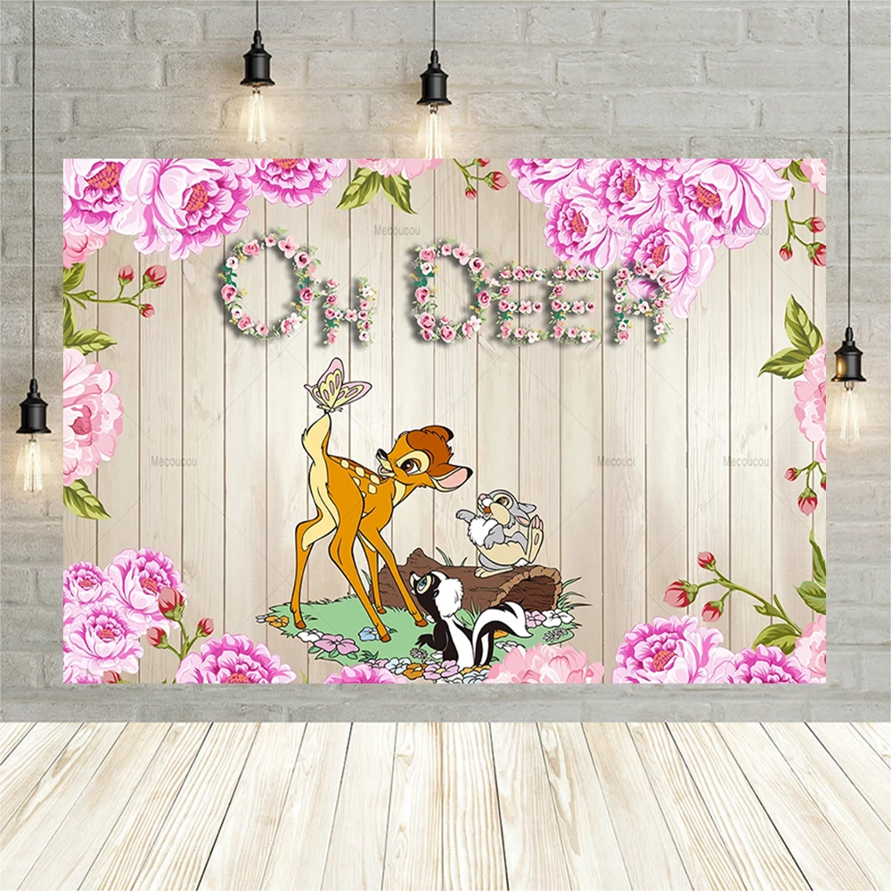 Disney Bambi Deer fondale Custom Girls Happy Birthday Baby Shower Party Background Banner animali della foresta fotografia Decor Prop