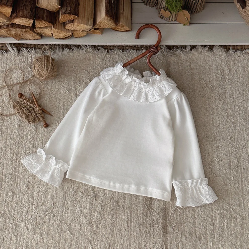 2026 Autumn Baby Girls Blouse Turtleneck Infant Long Sleeve Base Shirt Fashion Baby Girls White Shirt