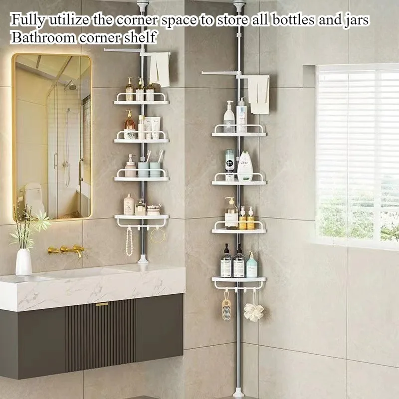 Bathroom rack Stainless steel telescopic rod is upright, toilet storage wall turns corner three
