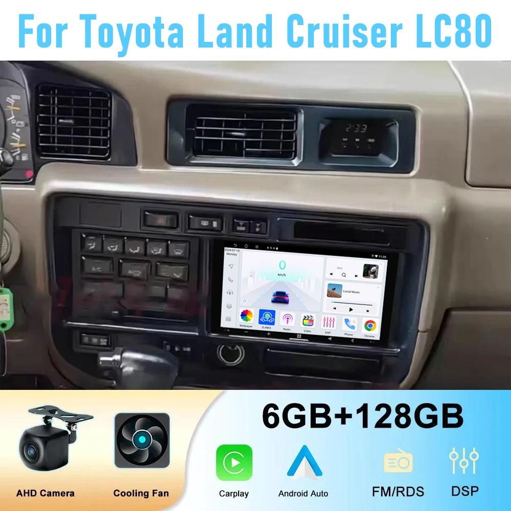 7'' For Toyota Land Cruiser LC80 GPS Car Radio Wireless Apple Carplay  Android 15 Multimedia Player Stereo GPS  Navi WIFI BT