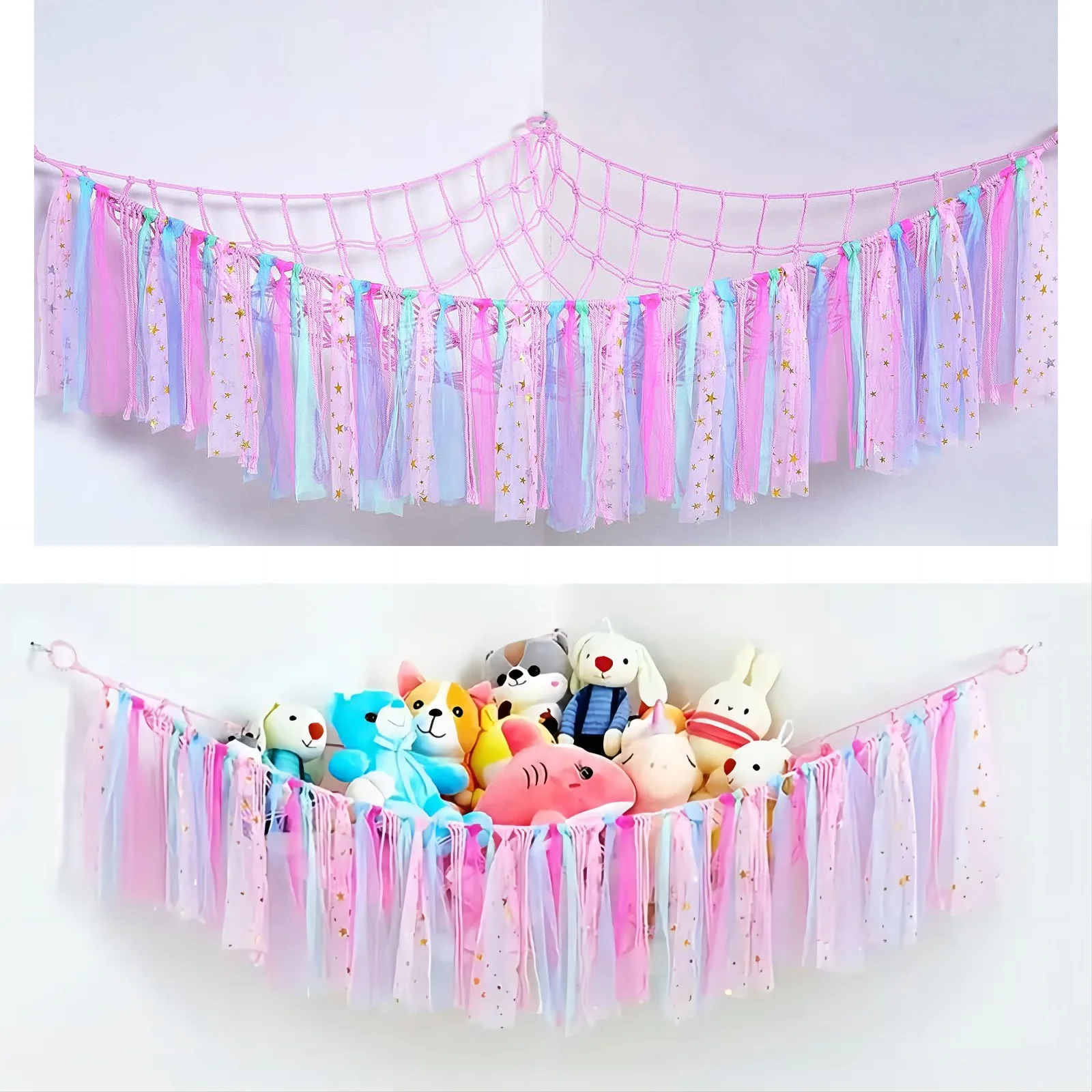 Stuffed Animal Net Hammock, Toy Storage Net With Tassels For Stuffed Animal Plush Toy, Bohemian Handwoven Corner Hanging Net