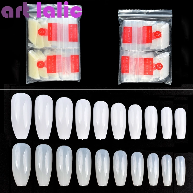 500Pcs False Coffin UV Gel Nails Full Cover White Natural Ballerina Art Tips Manicure Easy to Wear No UV Lamp Required