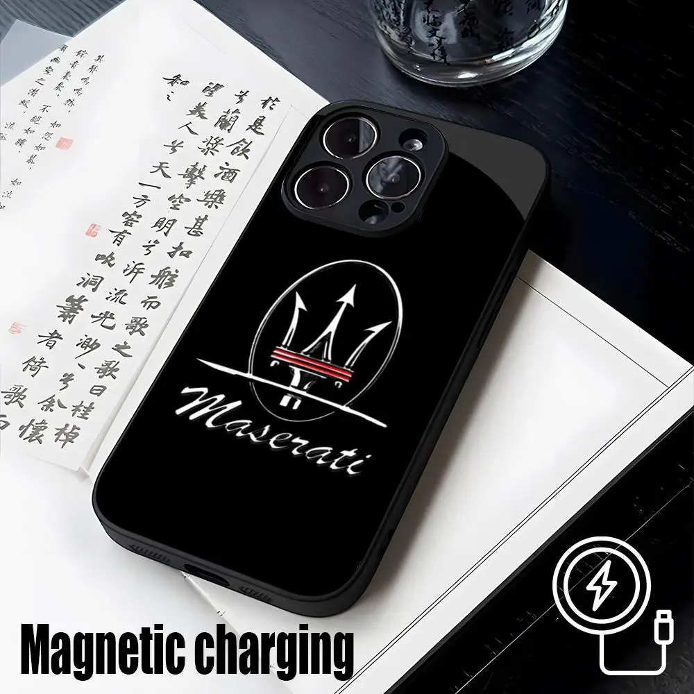 Smart M-Maseratis Phone Case Strong Magnetism Glass For iPhone 15ProMax 14 13 12 15 11 Pro XS Max Plus Mini Coque