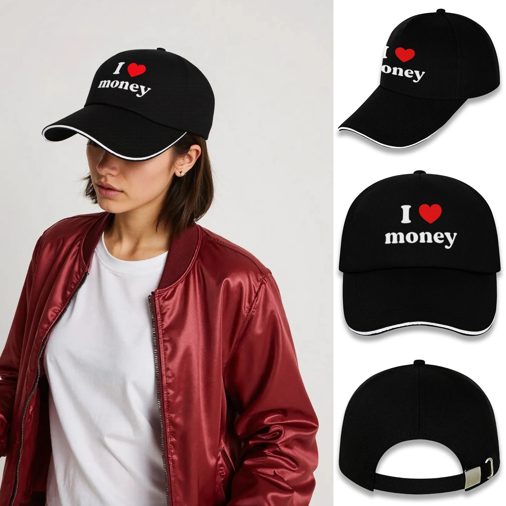 I love Money print unisex fashion baseball cap Adjustable casual hat Funny hip hop hat Spring Summer Sun hat Novelty gift