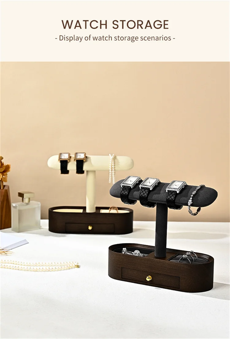 WoodTen Solid Wood Watch Display Stand with Drawers Double Layered Watch Necklace Bracelet Organizer Rack Jewelry Bracelet Stand