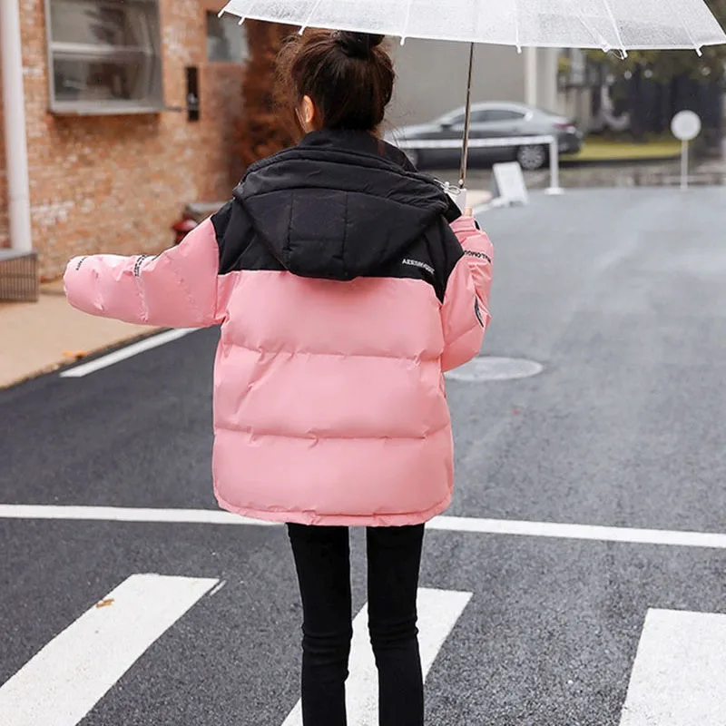 Splicing Cotton-Padded Jacket Women Overcoat Winter 2024 New Loose Cold Protection Warm Parker Coat Thicke Hooded Cotton Jacket