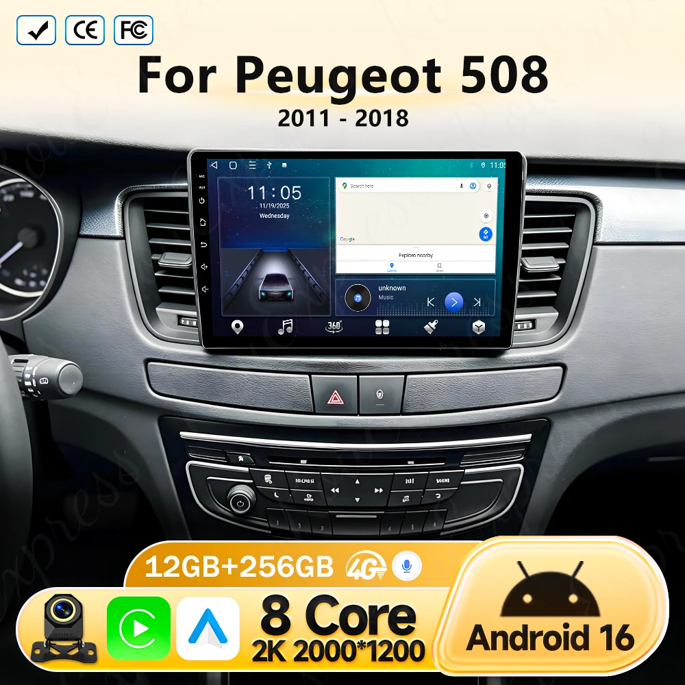 

Android 16 Carplay Auto 2K Screen Car Radio Multimedia Player For Peugeot 508 2011 - 2018 Autoradio GPS Stereo 2 din Head Unit