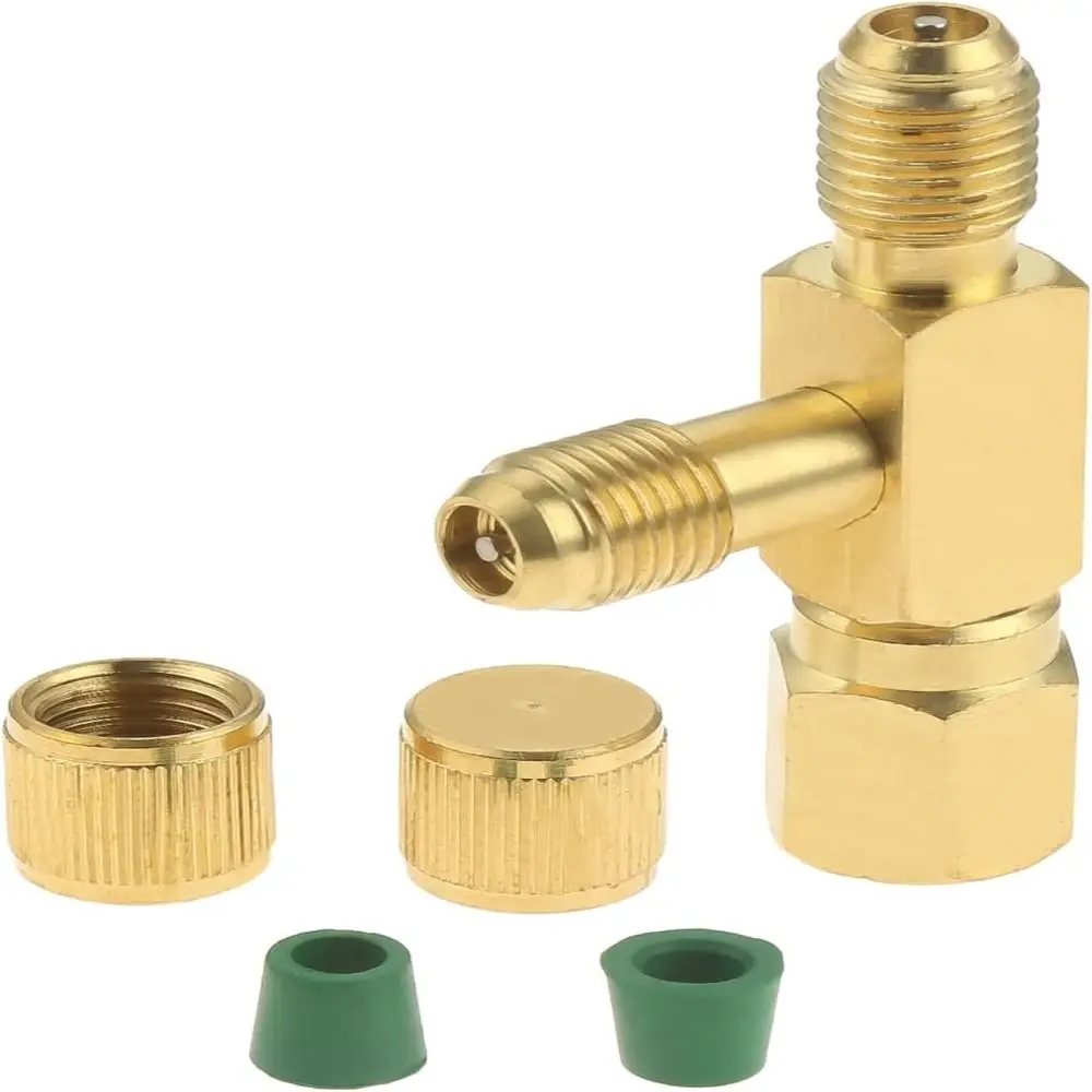 1Set Golden Quick Coupler Access Tee 1/4'' Brass Valves Core Tee Adapter Low Loss Fittings For Deep Vacuum Pump Manifold