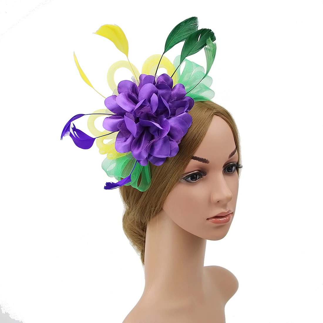 Lady Fascinators Headband , Flower Hat with Feather for Women,  Pillbox Hat Cocktail Tea Party Headwear