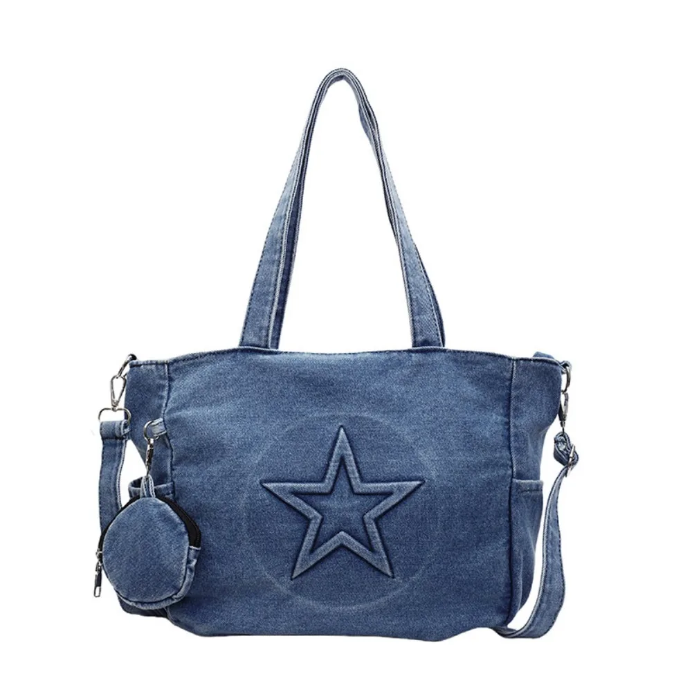 

Casual Vintage Women Tote Bags Denim Large Capacity Messenger Bags Stars Y2k Gothic Handbag Daily