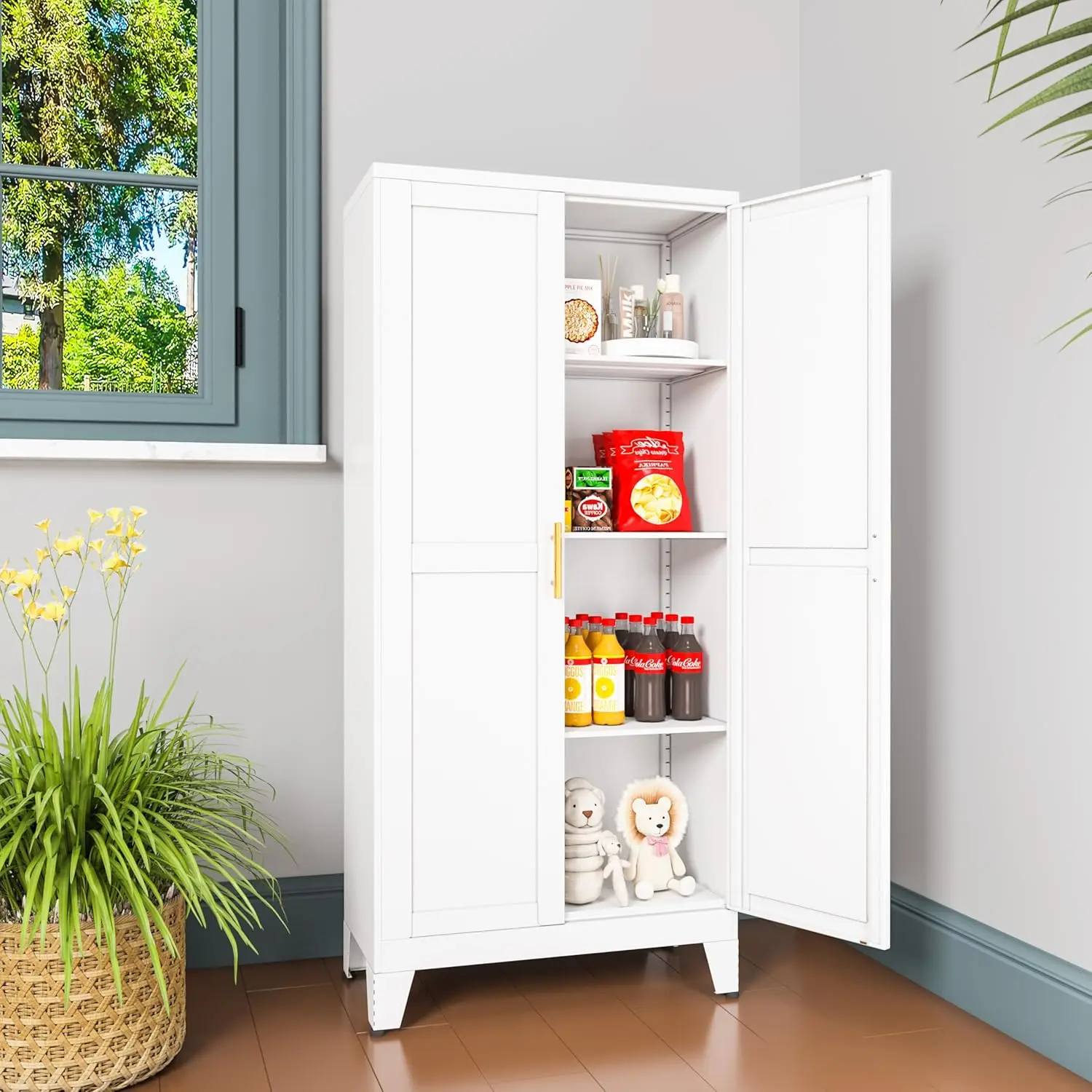 Armoires de rangement pour garde-manger de cuisine avec 2 portes et 3 étagères réglables, armoire de garde-manger de cuisine blanche, armoire autoportante