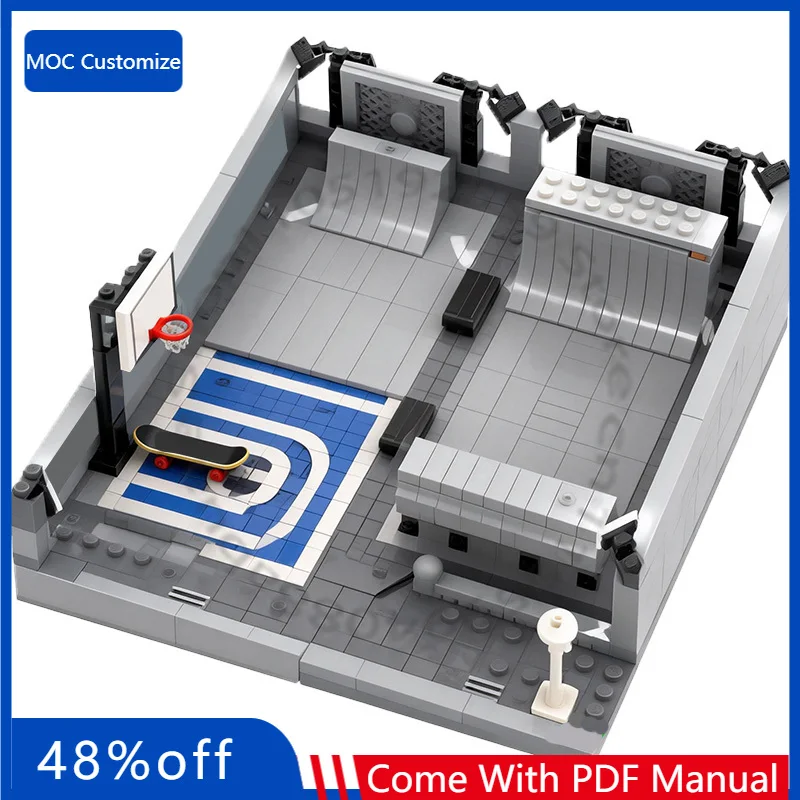 

1057 PCS City Street City Skate - Halfpipe and Street - 16x32 Baseplate Splitable MOC Customize Modular DIY Festival Toy Gift