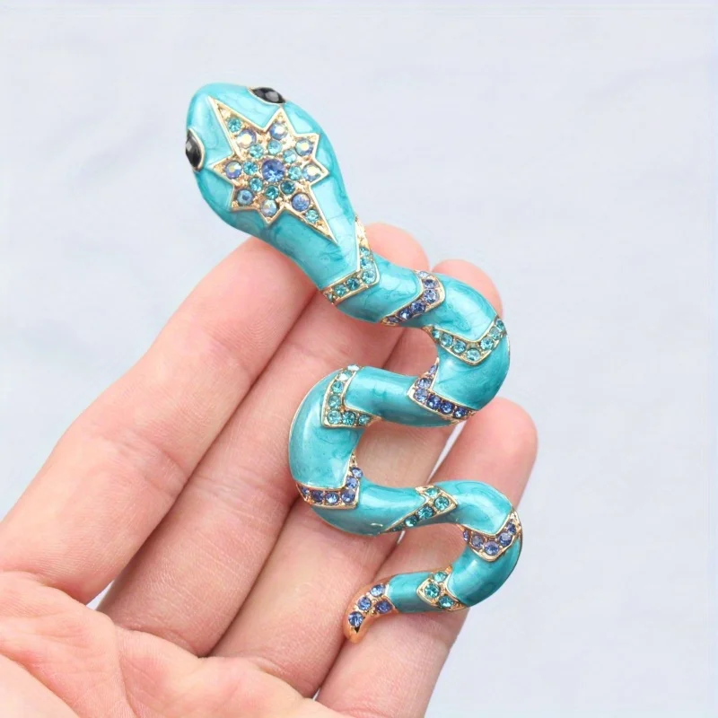 Exaggerated Rhinestone Drop Oil Enamelled Snake Animal Brooch Pin Clothing Accessories for Men and Women Niche Corsage