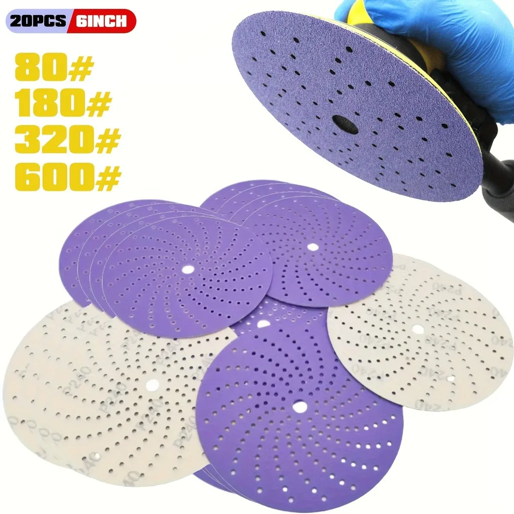 

Набор из 6-дюймовых фиолетовых керамических шлифовальных дисков – 4 степени зернистости для подготовки дерева и удаления краски, с отверстиями для пылеудаления