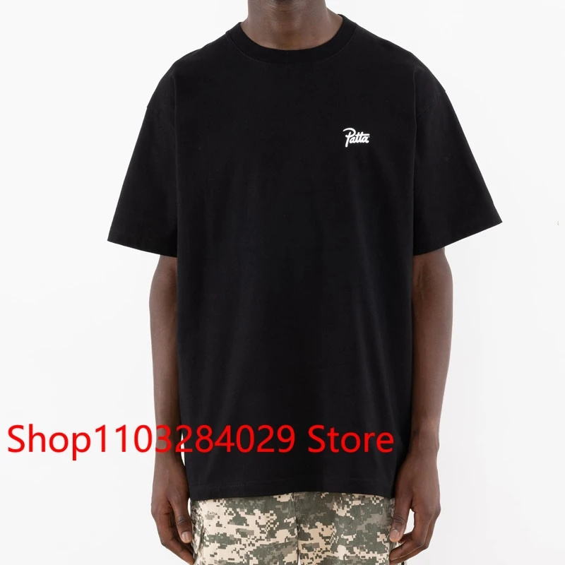 

Simples Letter Print Black White Patta Short Sleeve Top Tee Men Women Couples Loose Casual Streetwear PATTA T Shirts