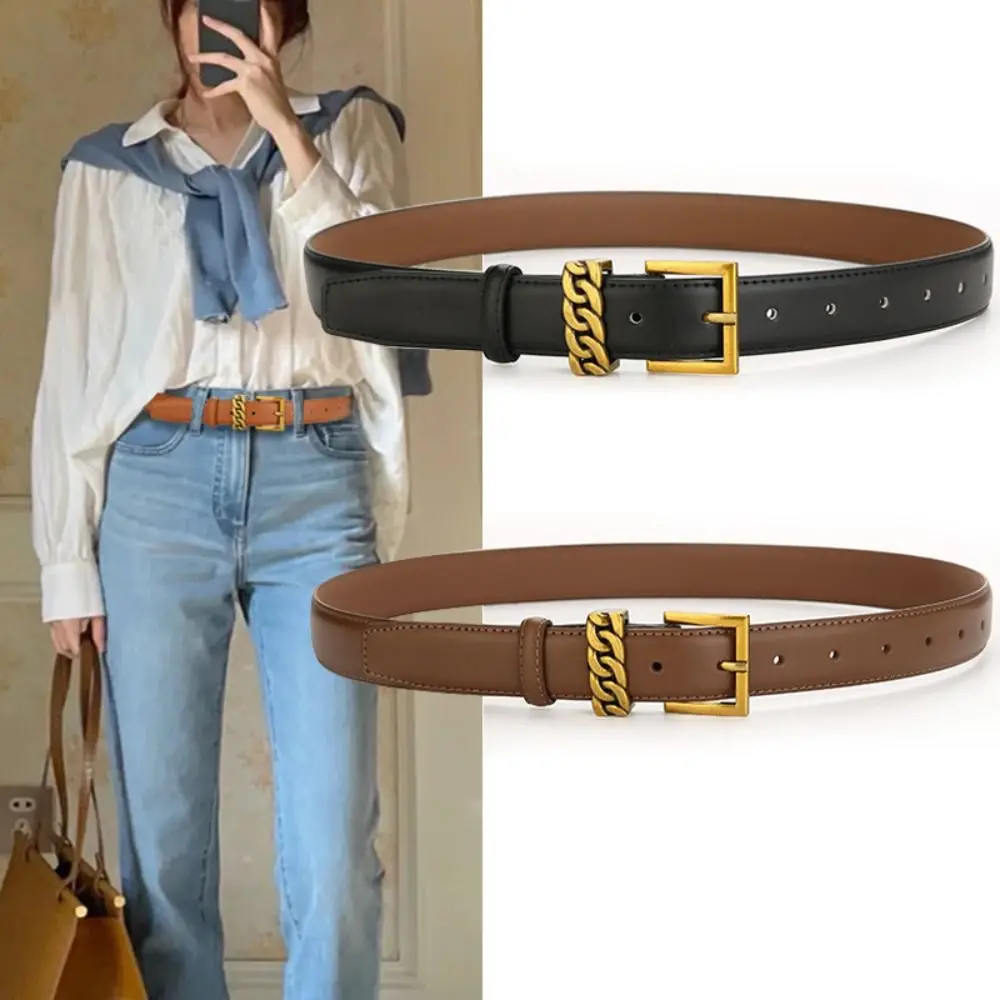 

Versatile Genuine Leather Belt Casual Luxury Design Pin Buckle Thin Waist Strap Retro Waistband For Women Girls