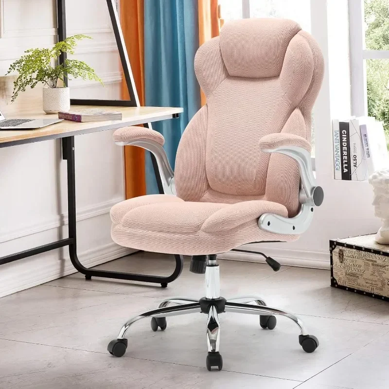 Big and Tall Fabric Pink Office Chair Duty Executive Desk Chair with Extra Wide Seat, High Back Ergonomic Leather Computer