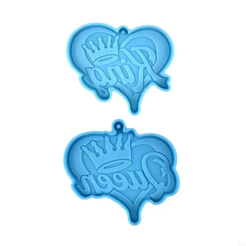 R9JE Resina molde o chaveiro silicone Crown-Padrengo do coração Epóxi Charm Mold Diy Dia