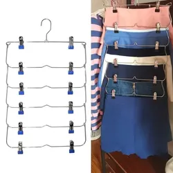 1PC Multilayer Clothes Hangers with 8 Clips Clothing Storage Rack Holder Drying Wardrobe Folding Pants Clothes Metal Skirt Rack