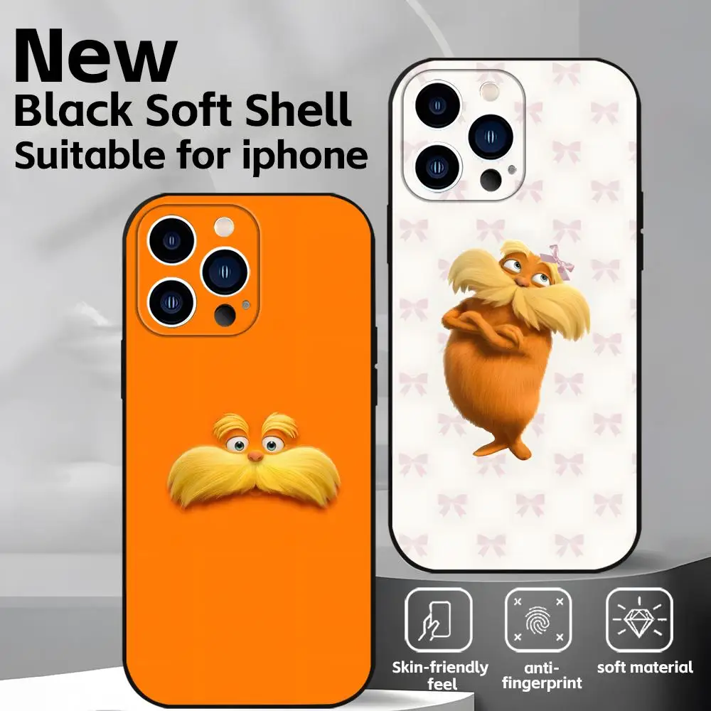 Чехол для телефона с мультяшным рисунком T-The L-Lorax для iPhone 17, 16, 16e, 15, 14, 13, 12, 11 Plus, Mini, Pro, Max, мягкий, черный, противоударный