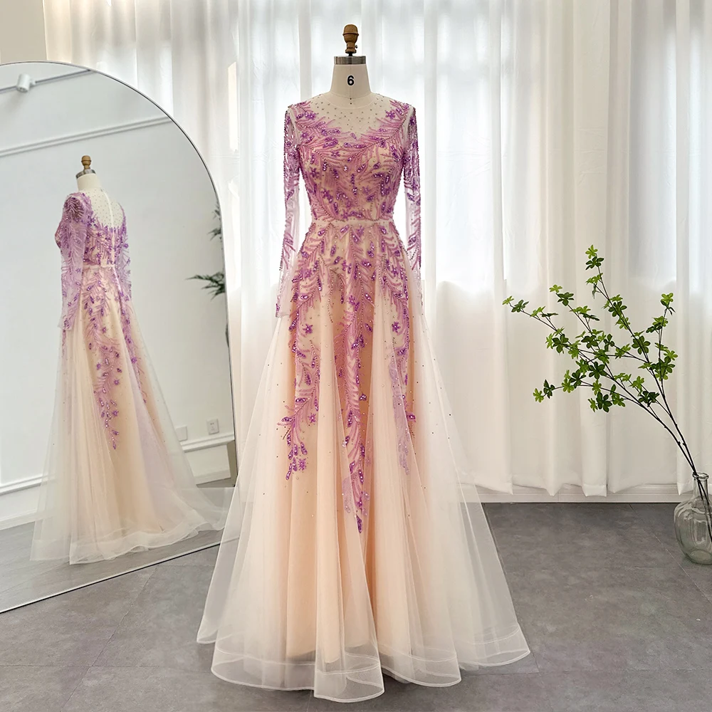 

SCZ066 Jancember Arabic Long Sleeve Lilac Evening Dresses for Women 2024 Luxury Dubai Designer Wedding Party Formal Gowns