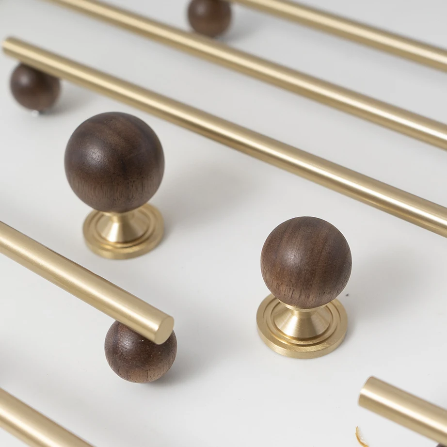 American Style Brass Walnut Furniture Handles and Knobs  for  Kitchen Home Drawers Vintage Handles for Wooden Furniture