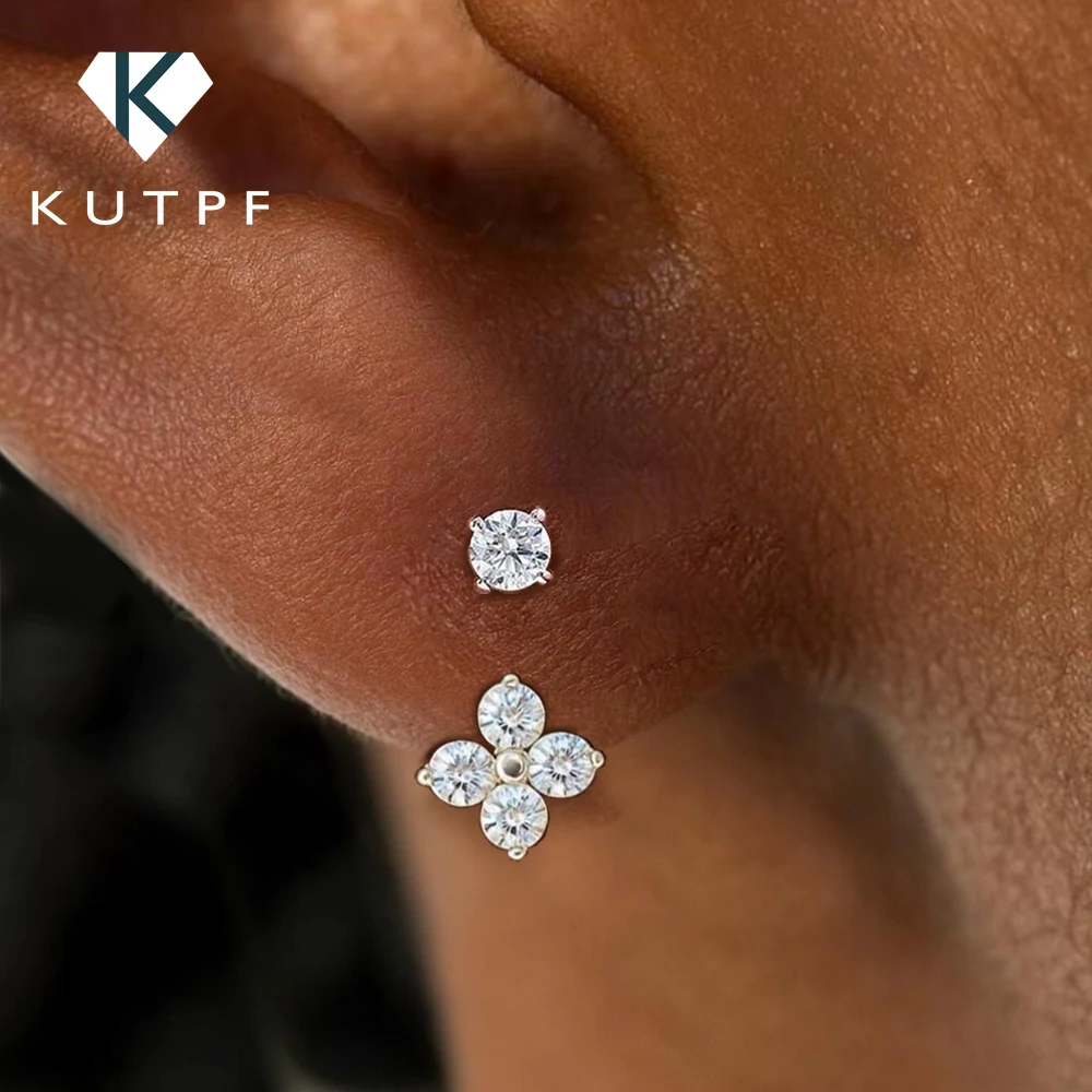 

Four-Leaf Clover Full Moissanite Diamond Stud Earrings S925 Silver 2-Wearing Detachable Earcuff Drop Earring Jackets for Women
