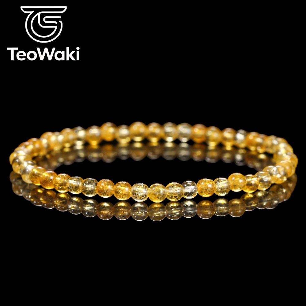 TeoWaki Natural Citrines Beaded Elastic Bracelet for Women Men Multiple Sizes Wealth Crystal for Steady & side Income 19cm