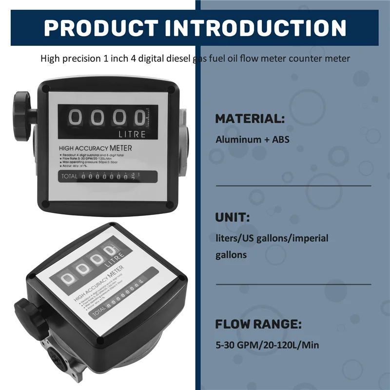 

A84Z-Mechanical Fuel Gauge 4-Digit Fuel Flow Mechanical Fuel Flow Meter 25Mm (1 Inch Internal Thread) 5-30 GPM/20-120L/Min